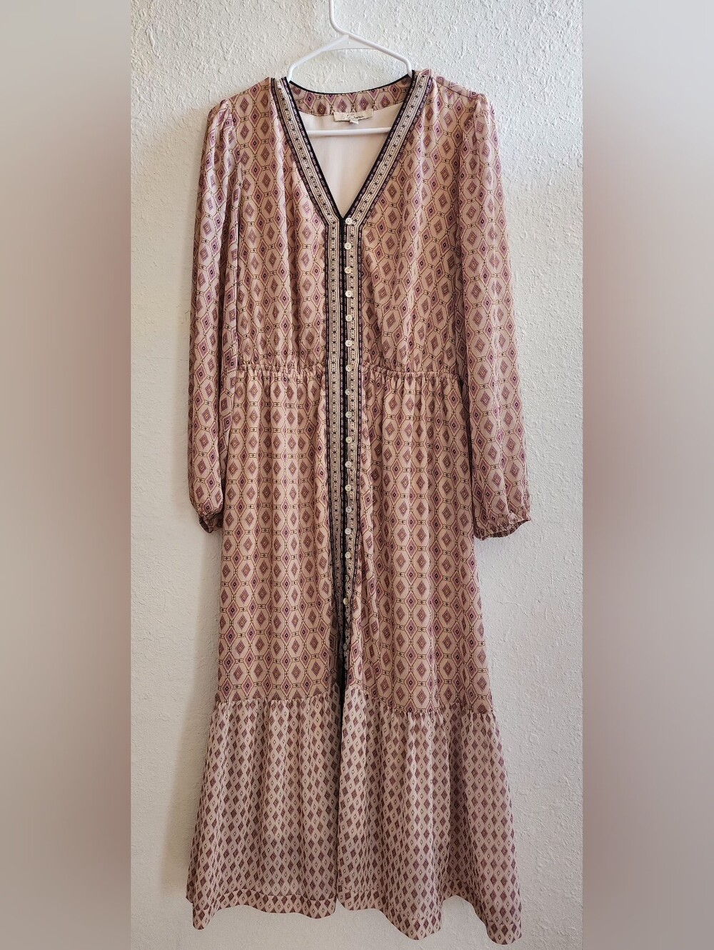 Pink Patterned Button-Front Maxi Dress - Picture 4 of 5